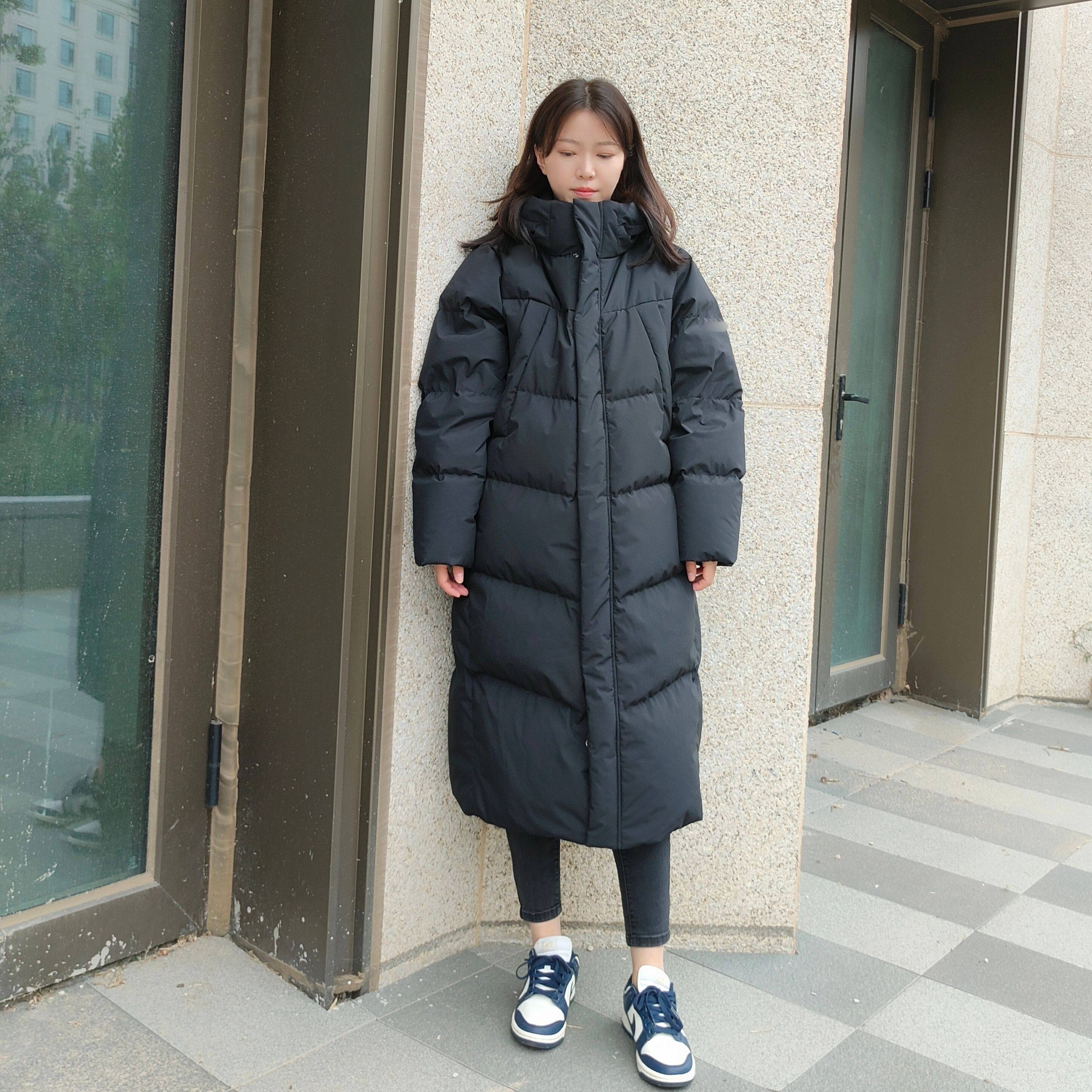 韩版情侣款长款鹅绒羽绒服男女士同款过膝加长加厚连帽极寒外套冬