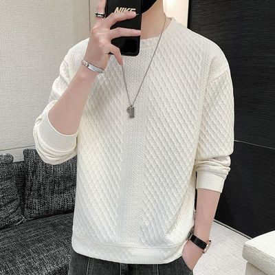 菱形提花春秋季圆领卫衣男港风潮