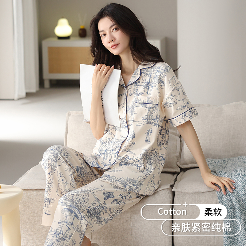 夏季女款睡衣纯棉短袖2025新款高级感家居服薄款空调房套装可外穿