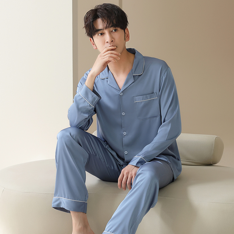 冰丝睡衣男款夏季长袖家居服2025新款高级丝绸春秋薄款套装可外穿