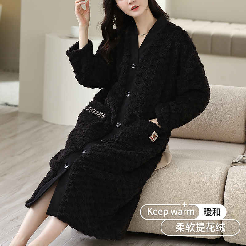 睡袍女款冬季加厚保暖珊瑚绒长款睡衣秋冬2025新款法兰绒大码浴袍