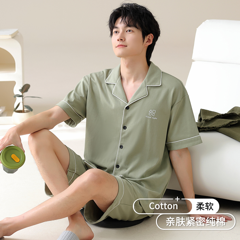 睡衣男款夏季纯棉短袖短裤套装2025新款男士开衫大码可外穿家居服