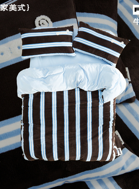 gohm{旅行家美式}秋冬季牛奶绒舒适保暖高级感条纹美好商店四件套