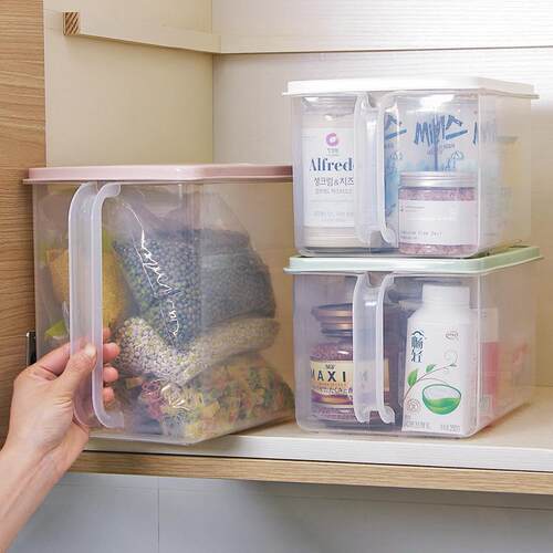 密封冰箱保鲜盒食品级手柄面条大收纳箱带把手透明橱柜厨房收纳盒