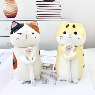 情侣杯子陶瓷马克杯带盖勺女生可爱创意礼物水杯家用喝水咖啡杯