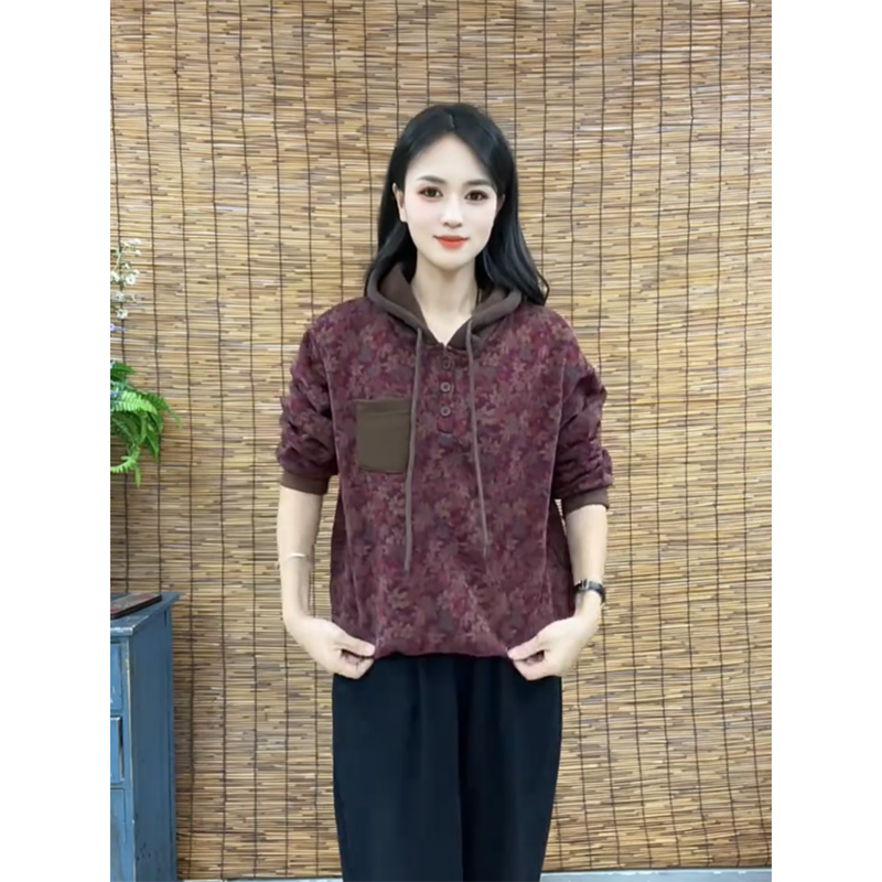 加绒卫衣套头宽松上衣显瘦连帽