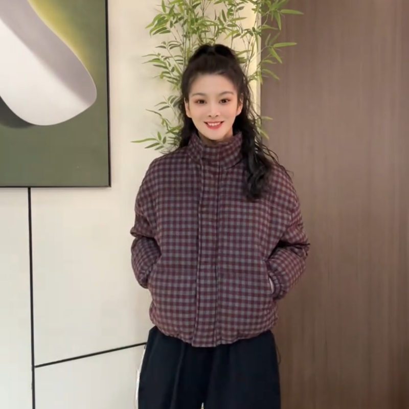 2025冬季新款韩版短款格子加厚棉服设计感减龄时尚棉衣立领外套女,女装/女士精品,棉衣/棉服,淘宝优惠券,粉丝福利购,淘宝优惠卷