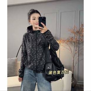 印花宽松黑色复古小花双面绒开衫 时尚 外套女 休闲简约长袖 2025秋季