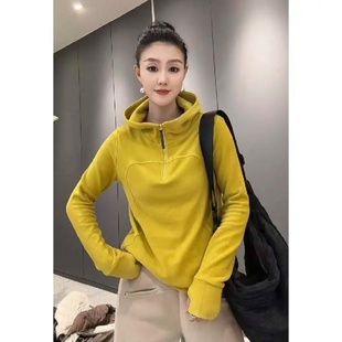 欧货半拉链双面德绒连帽卫衣女2025冬季新款时尚百搭加厚保暖上衣