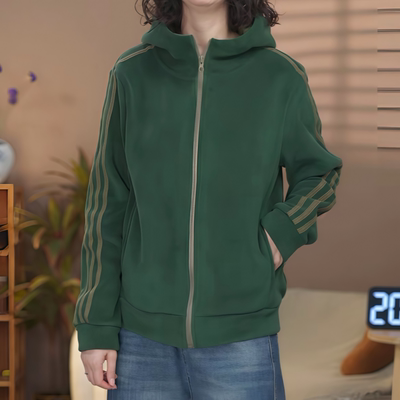 撞色保暖双面奥粒绒开衫上衣