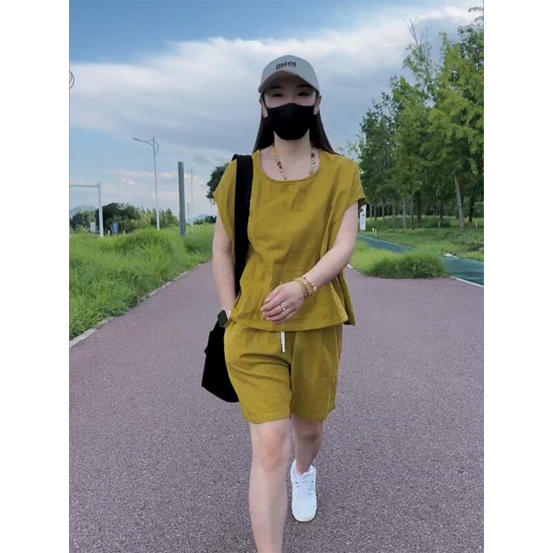 休闲短袖上衣短裤两件套女图片