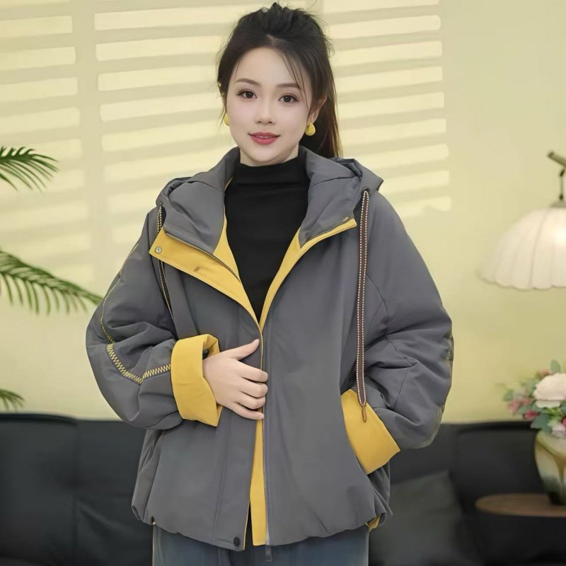2025年冬装新款加厚款棉服外套撞色宽松时尚休闲连帽短款棉衣女潮,女装/女士精品,棉衣/棉服,淘宝优惠券,粉丝福利购,淘宝优惠卷