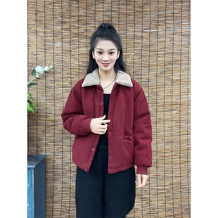 加绒加厚毛领棉衣外套女2025冬季宽松显瘦棉服休闲百搭保暖棉袄潮