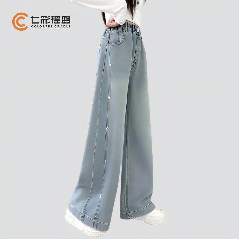 夏季天丝钉珠直筒牛仔裤