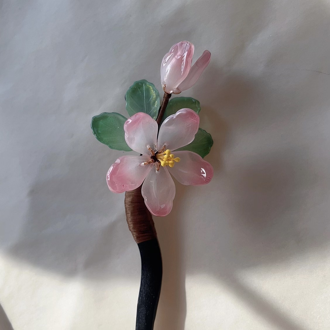 日常琉璃桃花簪子配饰汉服发簪新中式清冷发饰步摇发簪头饰中国风