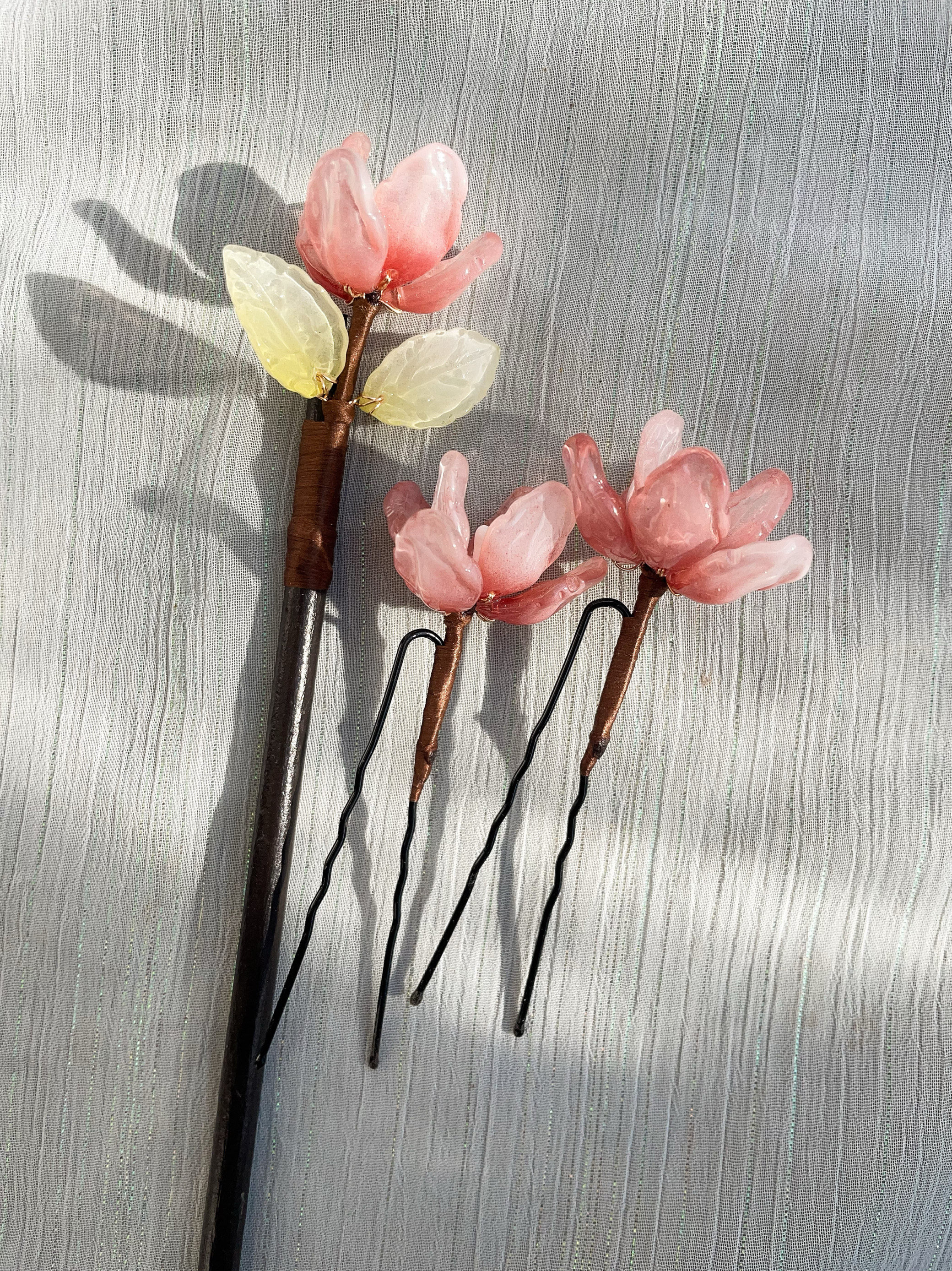 古风汉服琉璃花木簪子盘发旗袍配饰发簪头饰古典中式气质丸子头饰