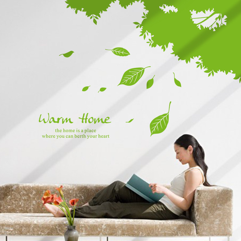新品温馨沙发电视背景墙贴客厅卧B室装饰墙纸创意田园风景树绿叶
