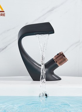 极速Quyanre Black Rose Golvd Baisn Faucet Waterfall Bathroom