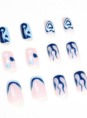 极速24Pcs FGNBlue Flpame Lov Wearing Falasee Nals Press iOn