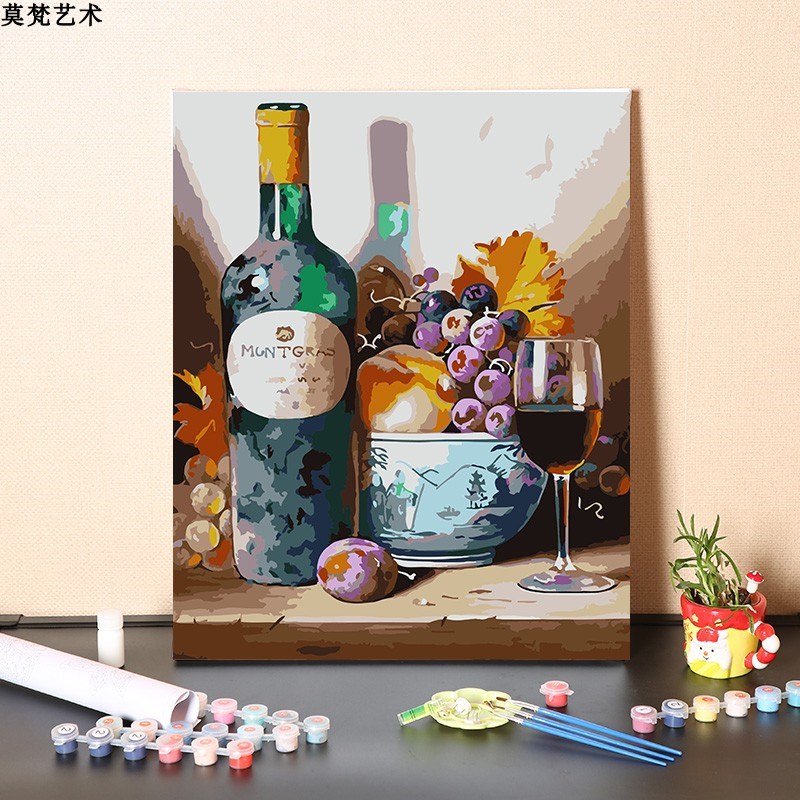 数字油画bdiy手工填充餐厅葡萄酒红酒装饰画手绘涂色丙烯油彩画画图片