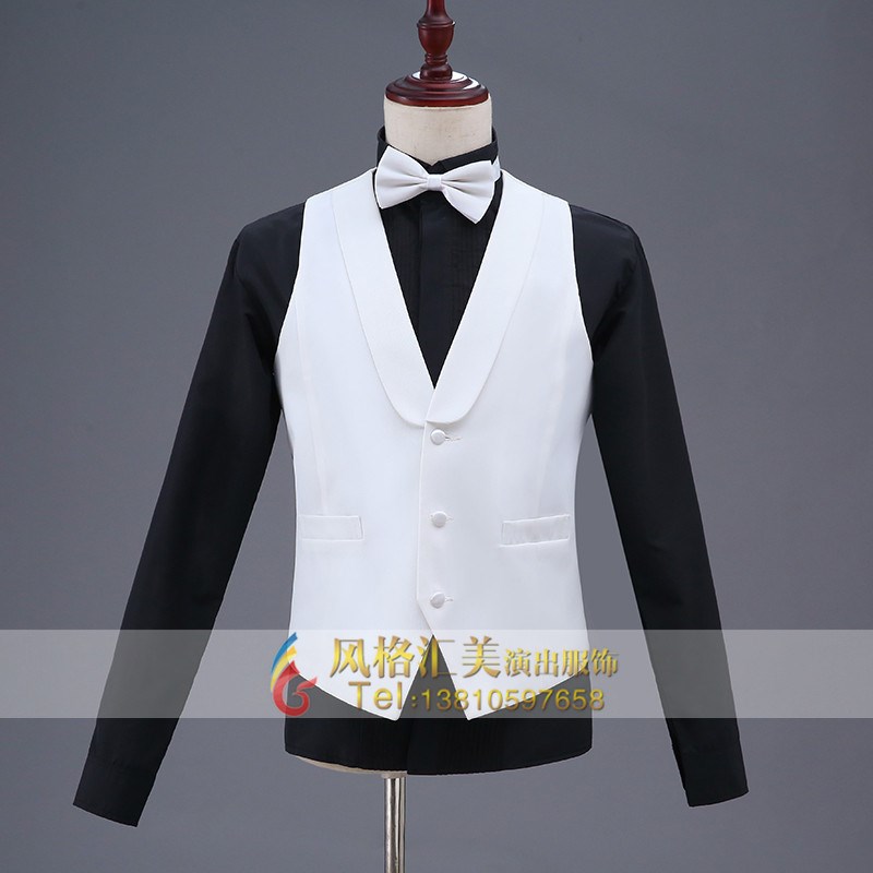 极速新款青果领马l甲套装演出服装白色西服合唱服装舞台装主持人
