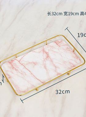 极速现代简e约大理石铁艺托盘摆件客厅茶几轻奢家居饰品样板房收