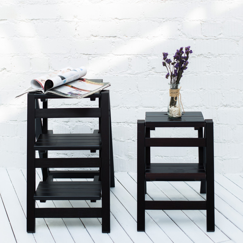 极速家用折叠楼梯椅 全实木梯子椅子F多功能两用步阶梯凳梯子凳子