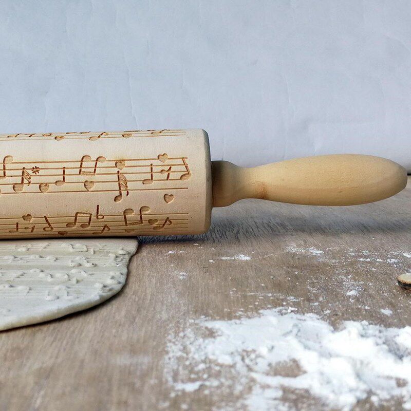 极速Easter Day Embossing Wood Rolling Pin forP DIY Baking Co