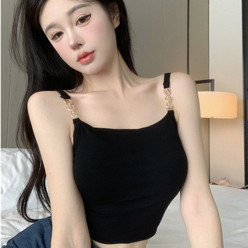 新品纯欲小吊带背心女内搭t春秋带胸垫短款打底美背抹胸性感辣妹