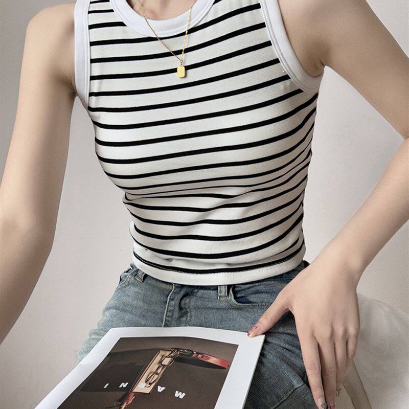 极速条纹遮c副乳吊带背心女内搭带胸垫2025新款夏季外穿无袖打底