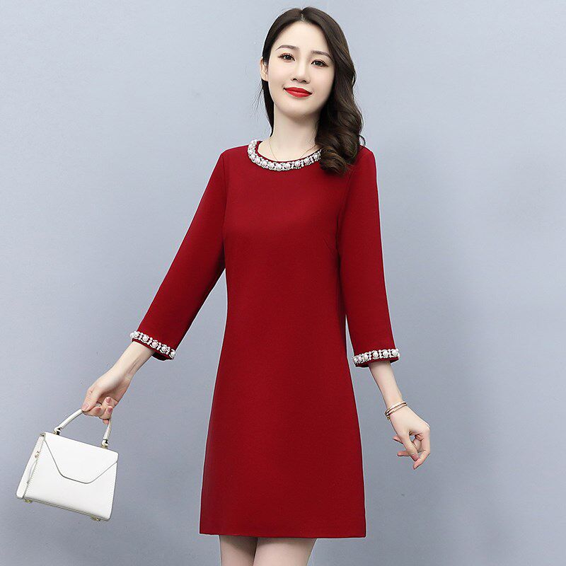 新品喜婆婆婚宴装连衣裙女2025新款早秋穿搭阔太太V洋气高贵显瘦