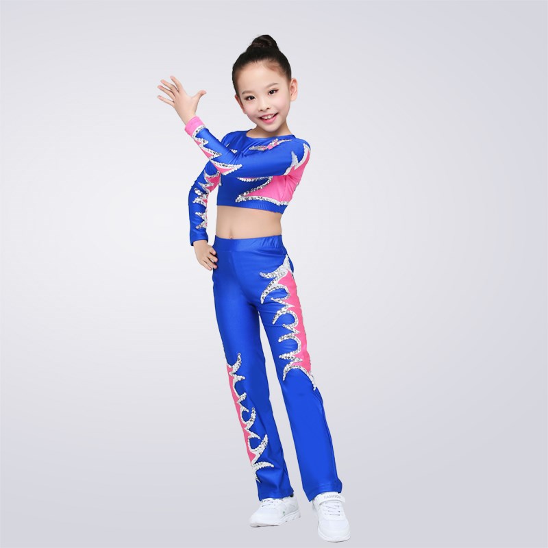 极速儿童健美操服l装啦啦队服六一小学生啦啦操服装蓝色运动会体