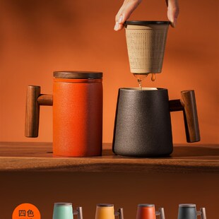 极速木笙玩物f磨砂陶瓷杯日式泡茶杯办公室茶水分离杯子女士马克