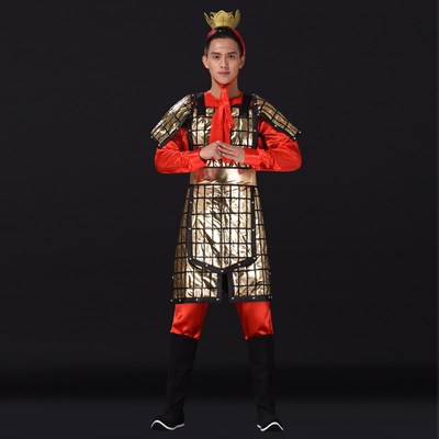 极速新品士兵盔甲演出p服装古装服装男将军战袍古代士兵盔甲演出