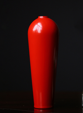 朱砂红大漆梅瓶花器漂亮花瓶红木花B插雕件漆器手工器皿摆件1367