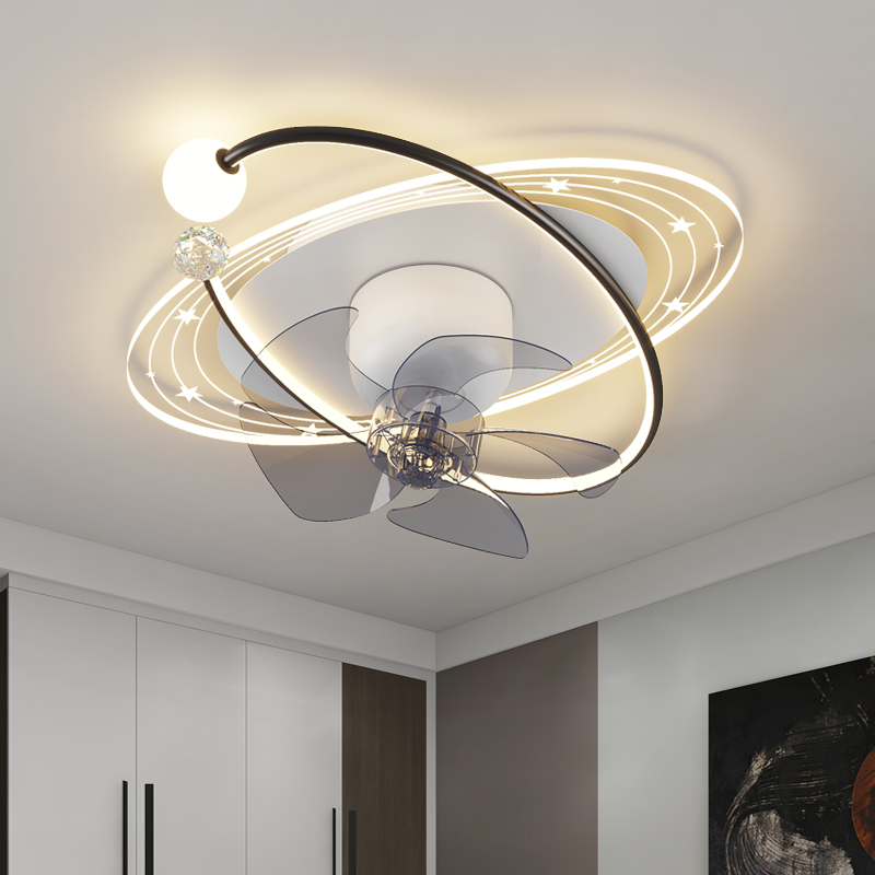 卧室吸顶风扇灯现代简约大气房间主卧室灯带电风扇一体家用摇头扇