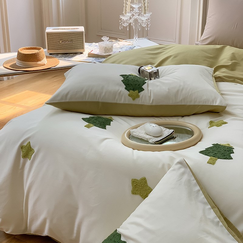 100支卡通小清新毛巾绣纯棉冬季磨毛床上四件套全棉被套床单床笠4