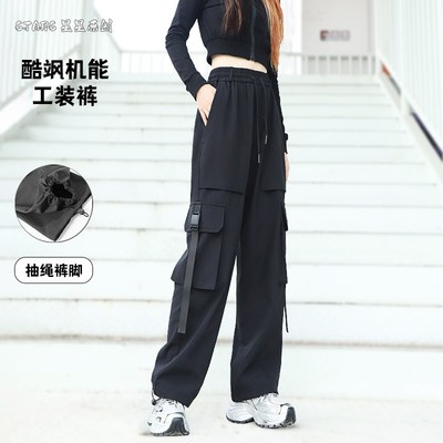 黑色工装裤女春夏2025新款小个子酷飒户外防风防水加绒直筒冲锋裤