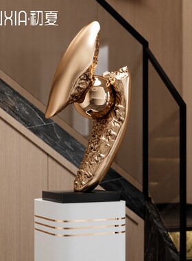 轻奢电镀几何艺术雕塑落地摆件酒店大堂客厅楼梯下走廊过道装饰品