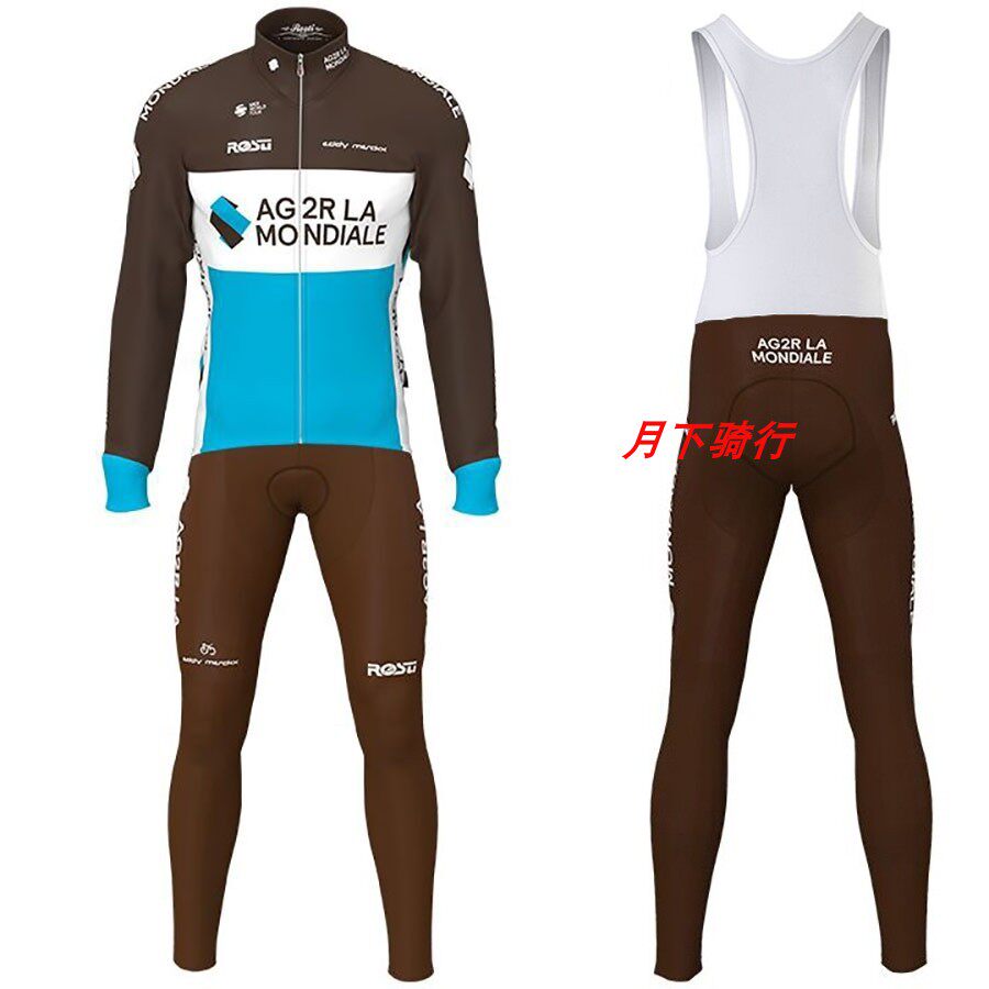 2020 AG2R 车队自行车长袖上衣和背带长裤套装女款秋冬骑行服男款