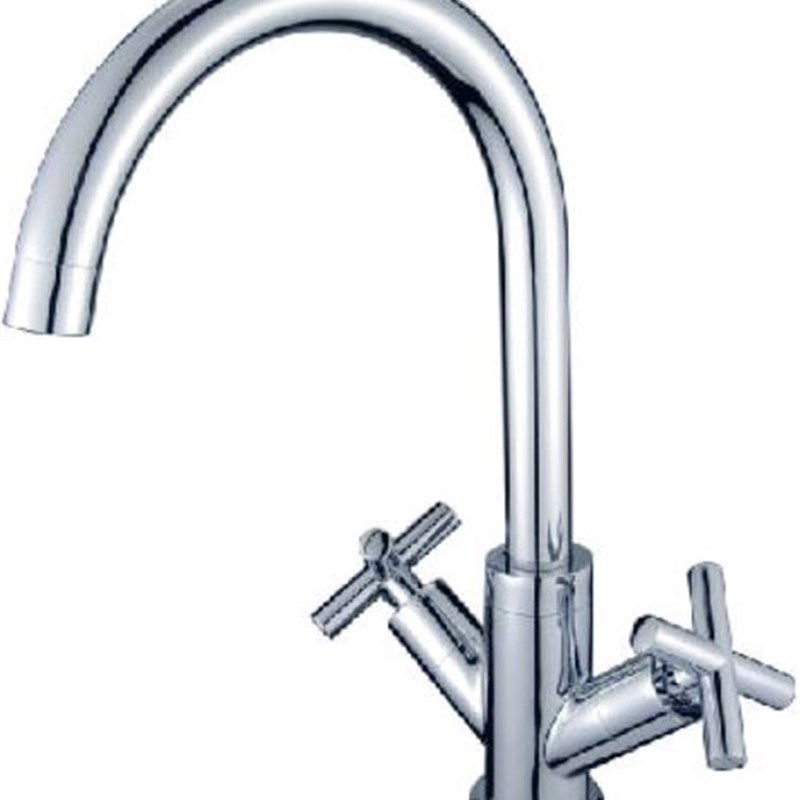 三通时尚全铜冷热洗菜盆水龙头 厨房水槽立式十字双开关360度旋转