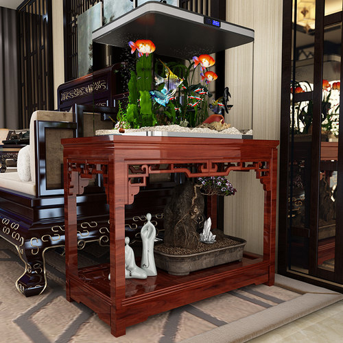 整装中式鱼缸架子实木底座复古榫卯草缸鱼缸柜水族箱底柜置物承重