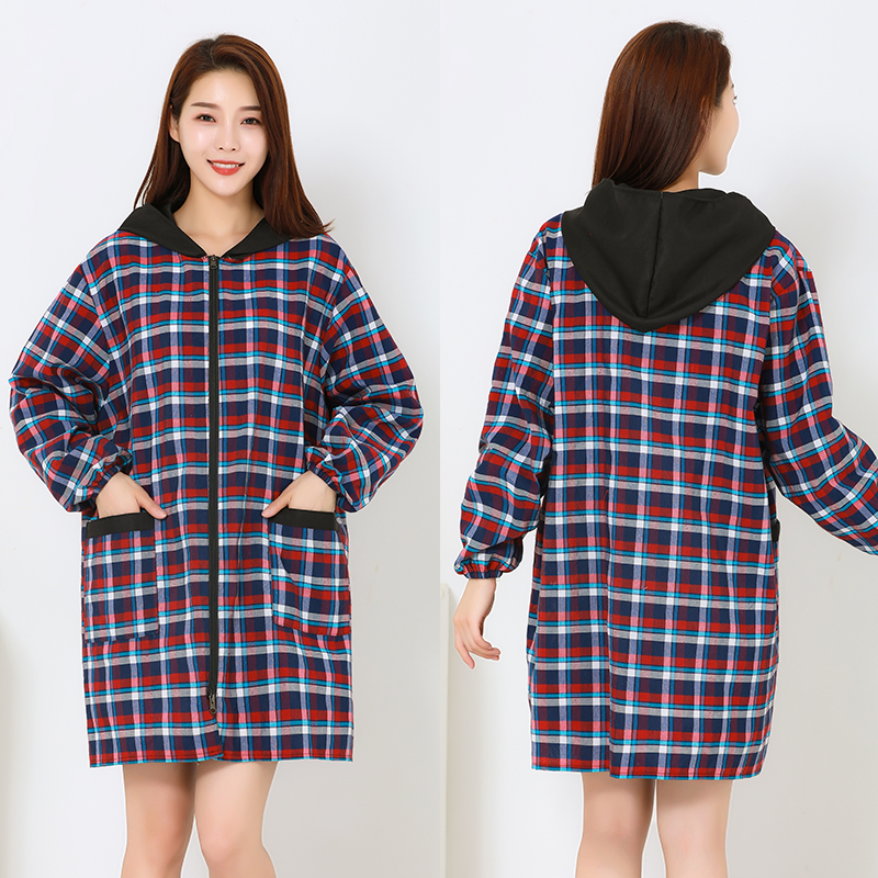 定制纯棉外套韩版家m用厨房正穿工作服女做饭长袖围裙罩衣时尚秋