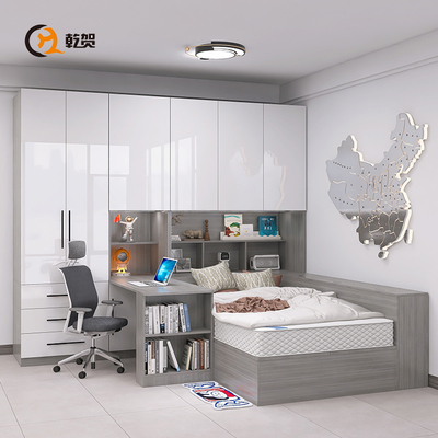 衣柜床一体小户型儿童房卧室实木多功能箱式榻榻米带书桌柜子组合