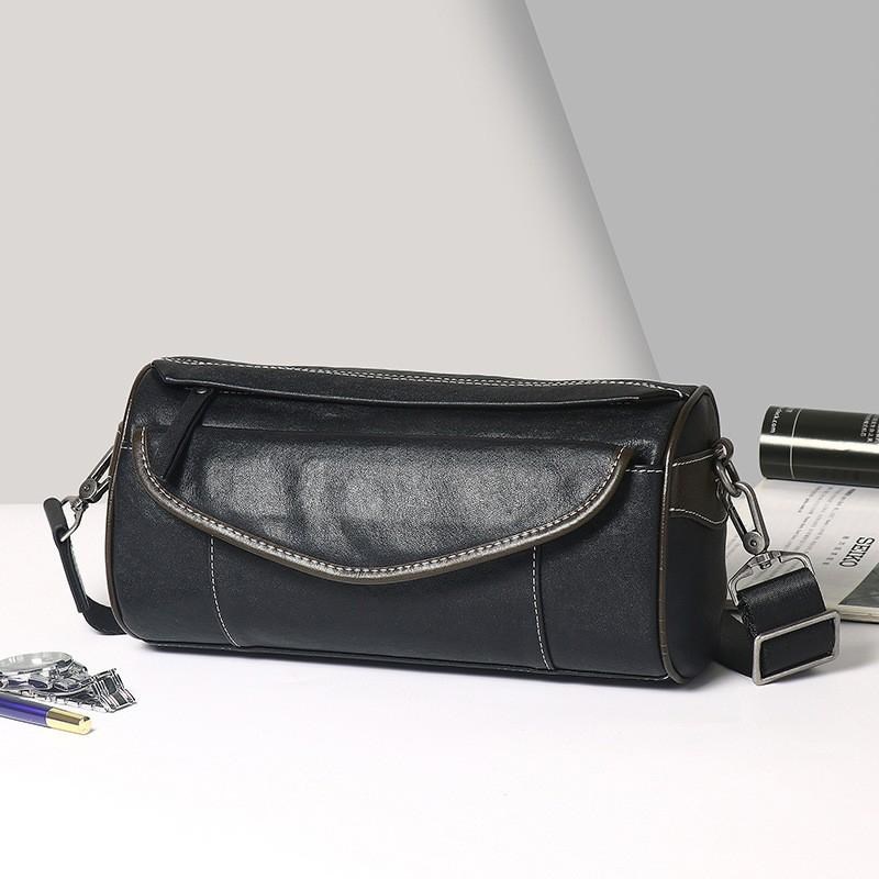 澳懿真皮男士单肩斜挎包男设计感小众植鞣牛皮休闲个性通勤背包潮