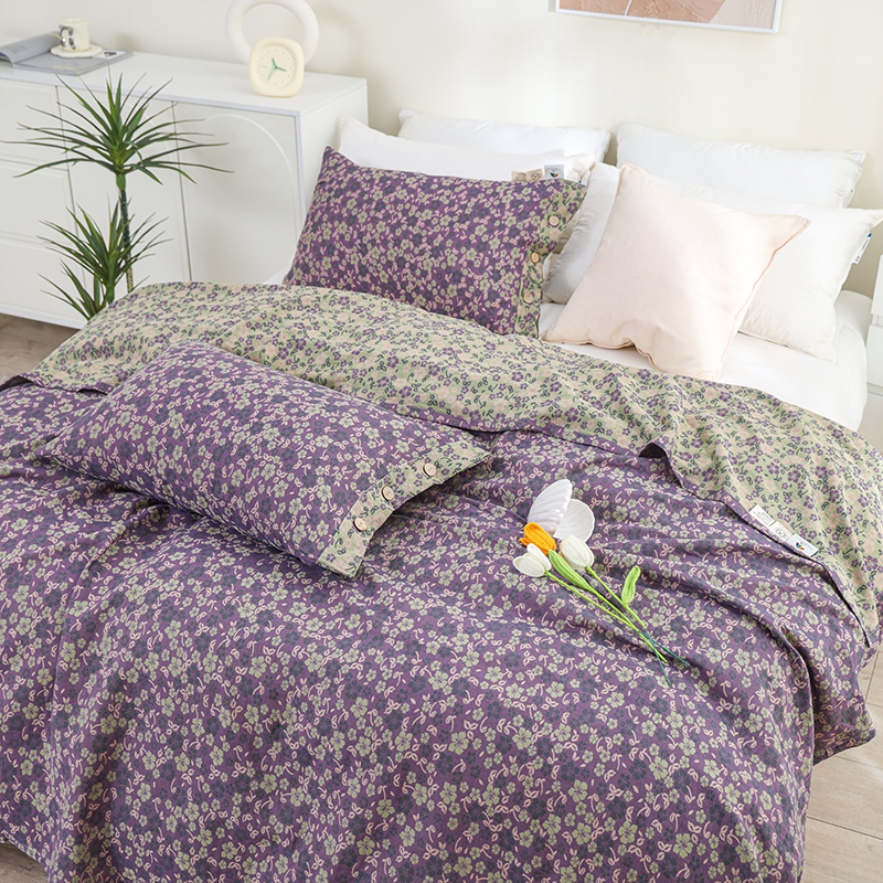 高品质双层纱纯棉四件式田园A类秋冬季牀单被罩提花全棉枕套结婚