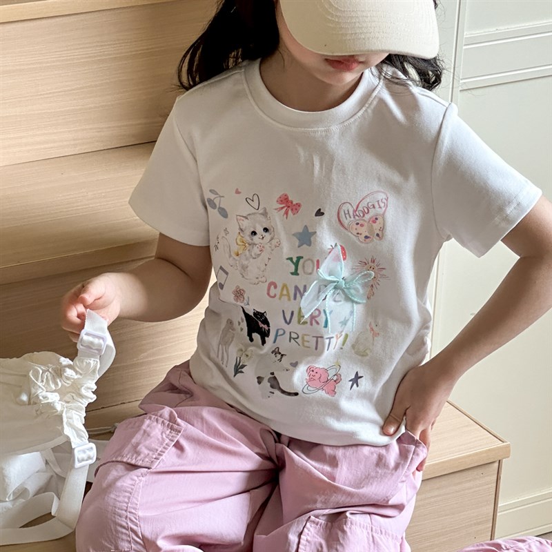 女童短袖T恤夏装2025新款洋气儿童初夏穿搭夏季甜美韩系半袖上衣