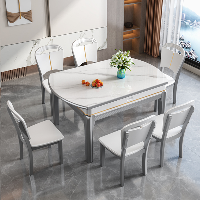 高档豆腐架餐桌椅可变圆桌伸缩折叠岩板实木轻奢高端家用现代简约