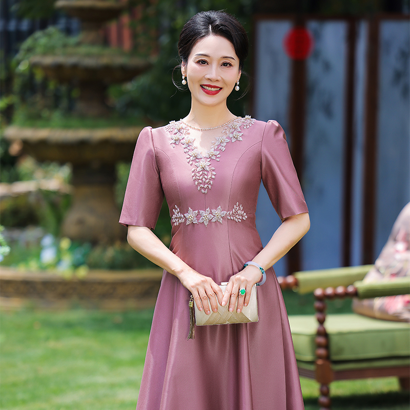 喜妈妈高端婚宴礼服夏装平时可穿连衣裙高贵喜婆婆婚宴装2024新款