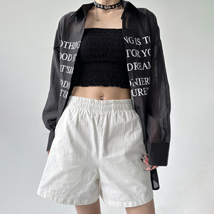 2024夏季白色三分裤短裤休闲裤宽松直筒高腰显瘦韩版时尚显腿长